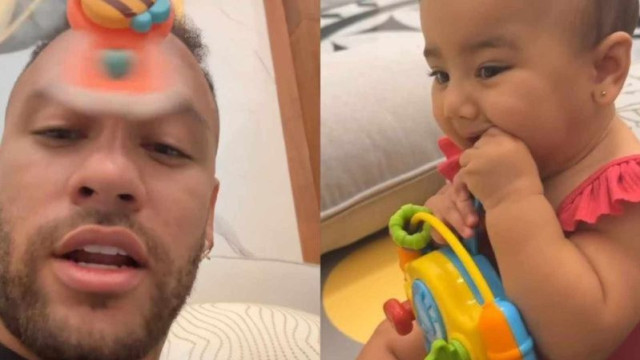 Neymar mostra ‘drama’ de Mavie na web: ‘Se eu tiro, ela chora’