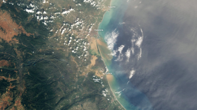 Imagem de satélite mostra o impacto da tempestade na Espanha