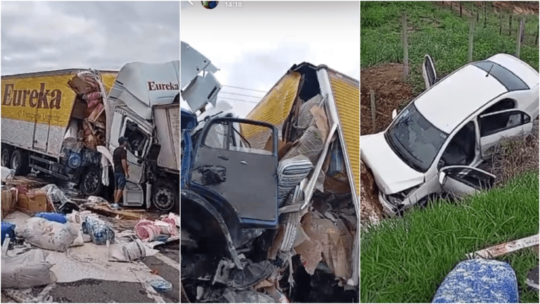 Dois mortos em grave acidente entre caminhões na BR-356
