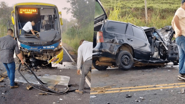 Vídeo: Carro e ônibus colidem em acidente fatal na RJ-116, em Itaperuna